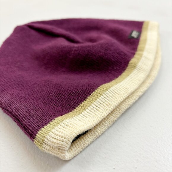 JYTTE Wool Knit Winter Beanie Cap Snow Hat Maroon Purple Stripe Fleece Band - Picture 3 of 11